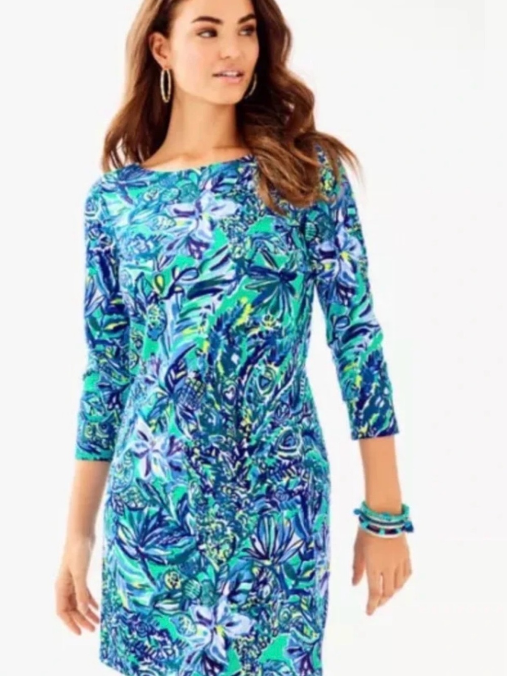 Lilly Pulitzer Blue & Teal Floral Long-Sleeve Shift Dress